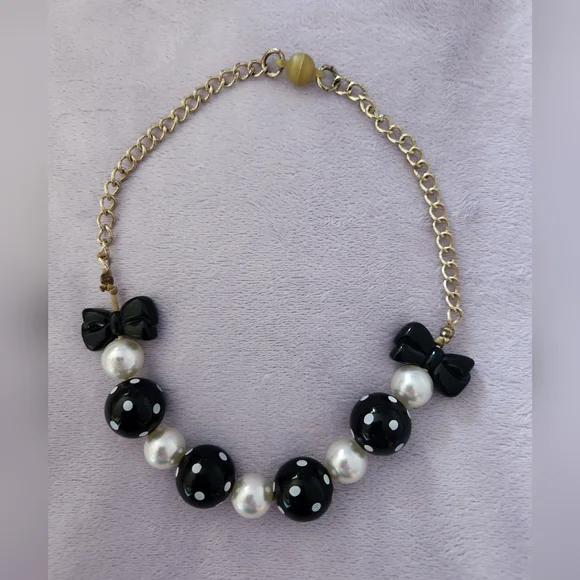 Girls Gymboree Black and White Polka Dot Bow Necklace - Picture 1 of 4